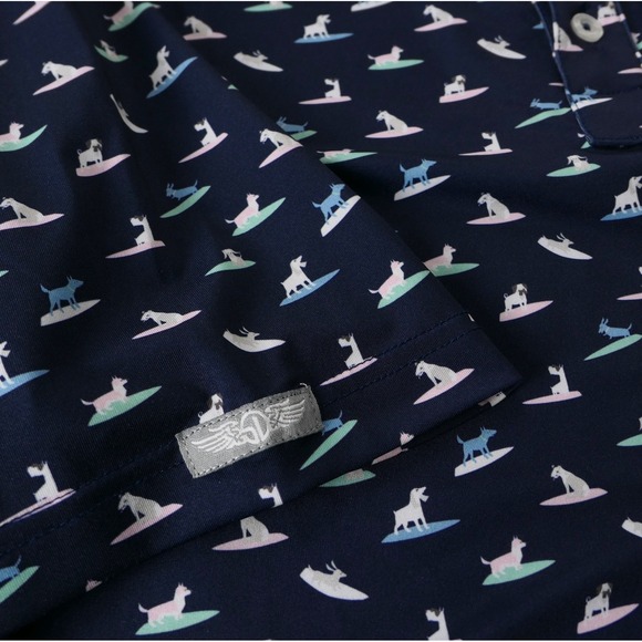 Straight Down Mens M Polo Surfing Dogs Performance Shirt Navy Golf Preppy - Picture 8 of 9